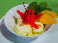        Ice Cream Garnished With Fruit Agua Dulce Resort
  - Costa Rica