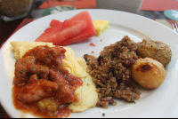 scrambled eggs and gallo pinto breakfast
 - Costa Rica