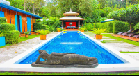 Blue Osa Budha Laid On Pool Edge
 - Costa Rica